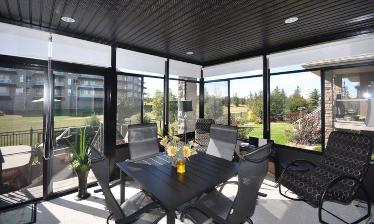 Modern black sunroom interior