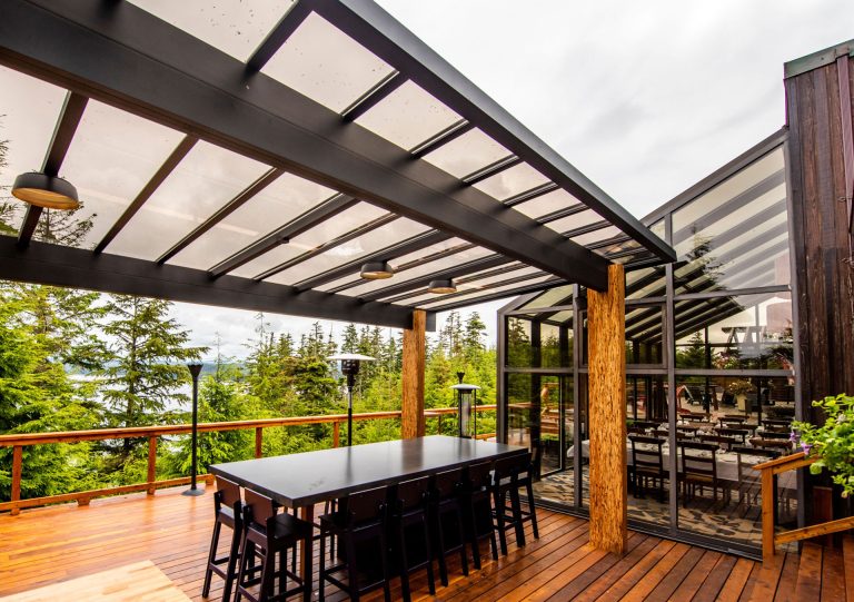 modern patio cover with tinted glass roof